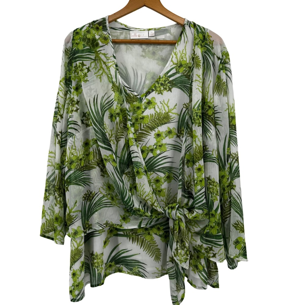 Belle by Kim Gravel 2X Green Tropical Floral Tank Top and Cardigan Set 2pc set